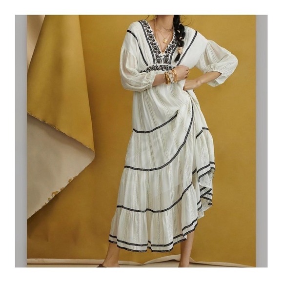 Anthropologie Dresses & Skirts - Anthropologie Verb Maxi Dress Women Size M Embroidered Boho Gold Black Beaded